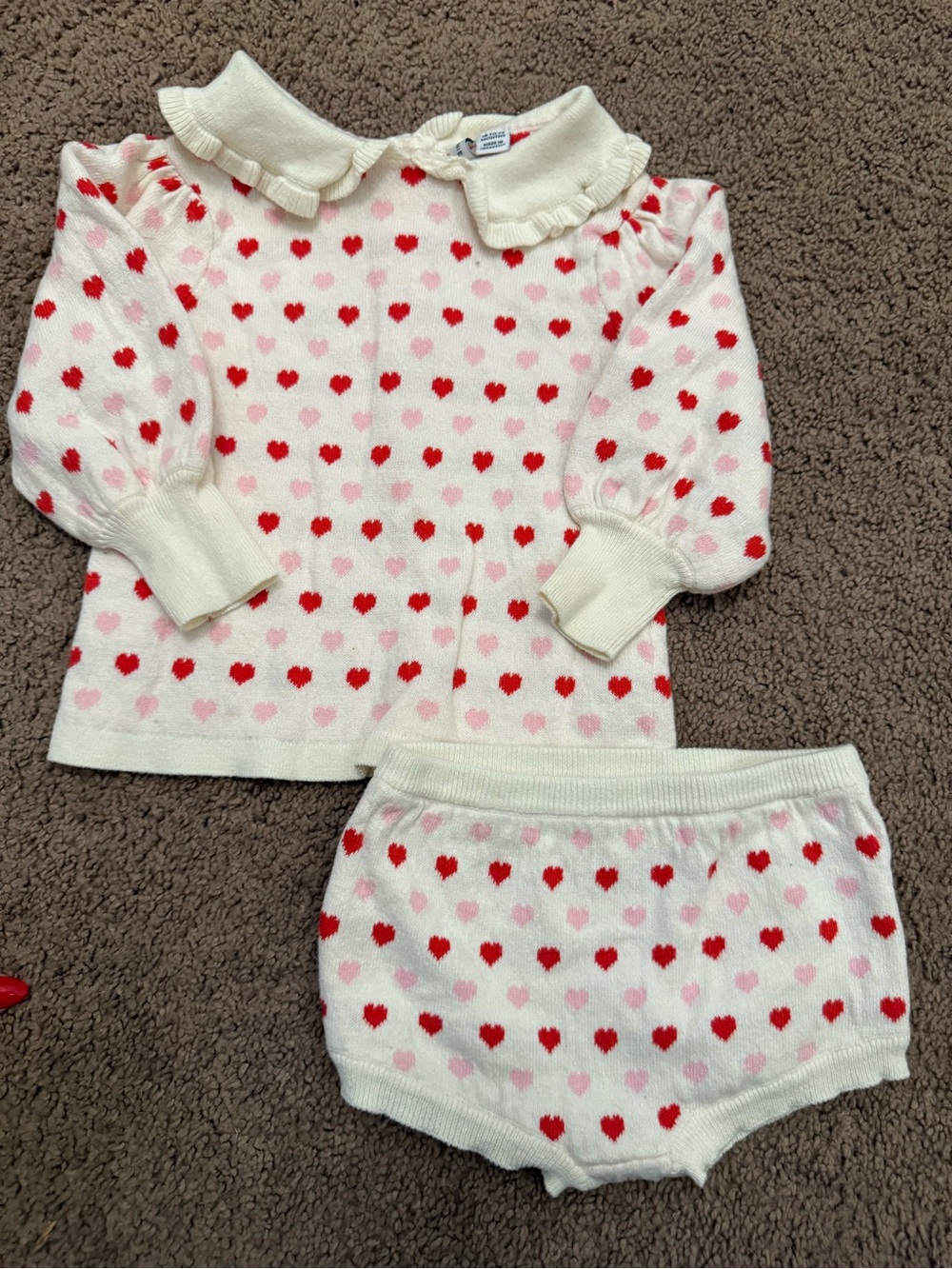 Janie and Jack White Sweater Set with Red and Pink Hearts